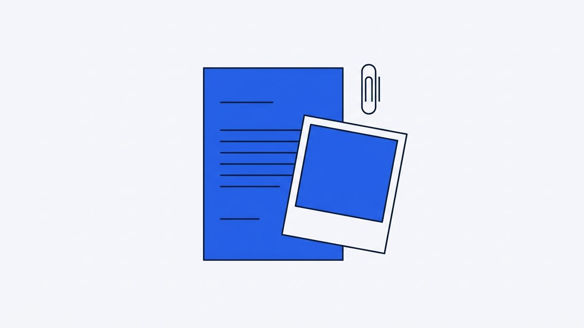 a paper document, an instant photo print, and a paper clip