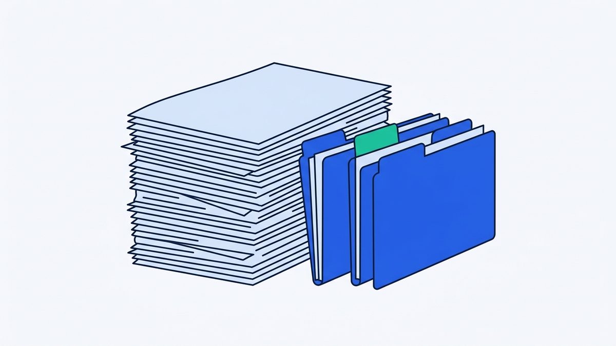 a thick stack of papers and three tabbed divider folders